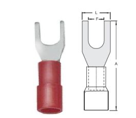 Terminal, eltrico, garfo, pr-isolado, reforado, 0,5~1,5 mm, A=20 mm, F=5,2 mm, L=6,5 mm (M5), vermelho.