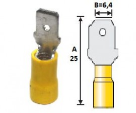 Terminal, eltrico, macho, pr-isolado, reforado, 4~6 mm, A=25 mm, B=6,4 mm, amarelo