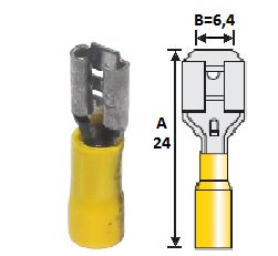 Terminal, eltrico, fmea, pr-isolado, reforado, 4~6 mm, A=24 mm, B=6,4 mm, amarelo